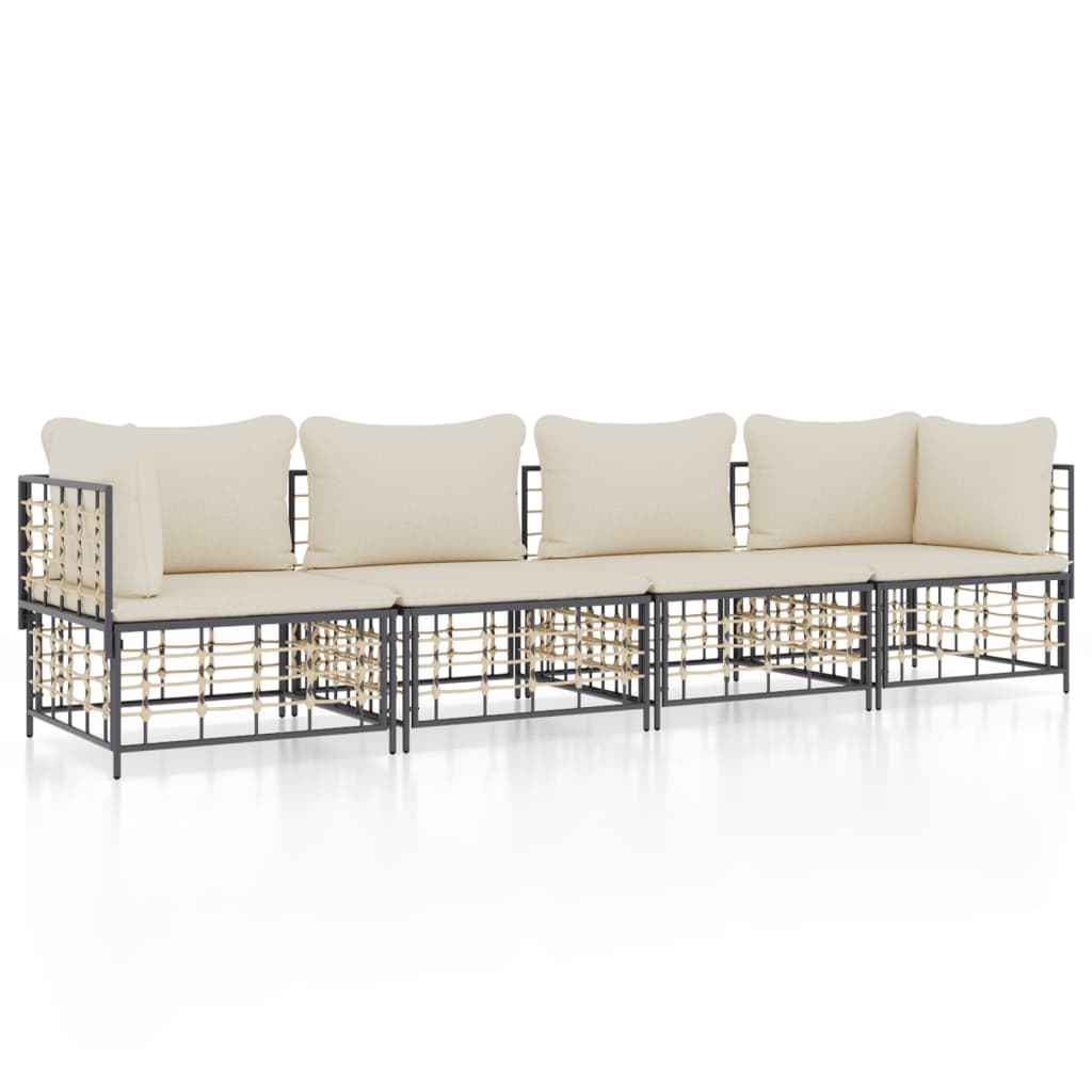 Set Divani da Giardino 4 pz con Cuscini Antracite in Polyrattan 3186698