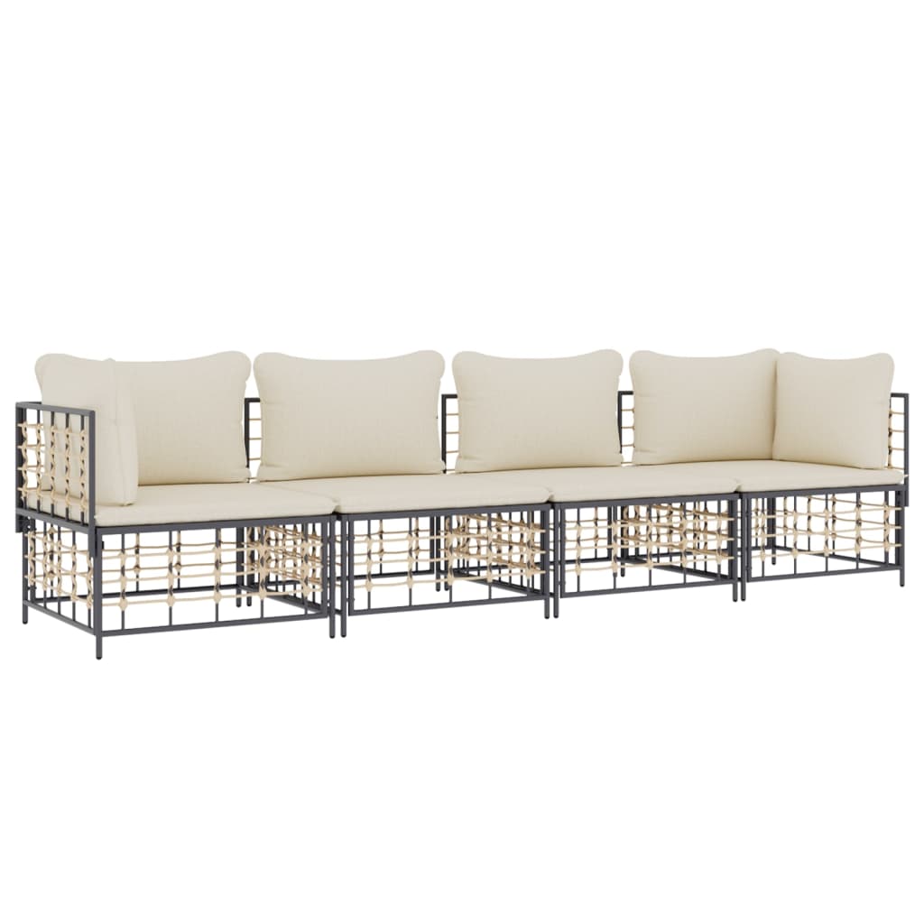 Set Divani da Giardino 4 pz con Cuscini Antracite in Polyrattan 3186698