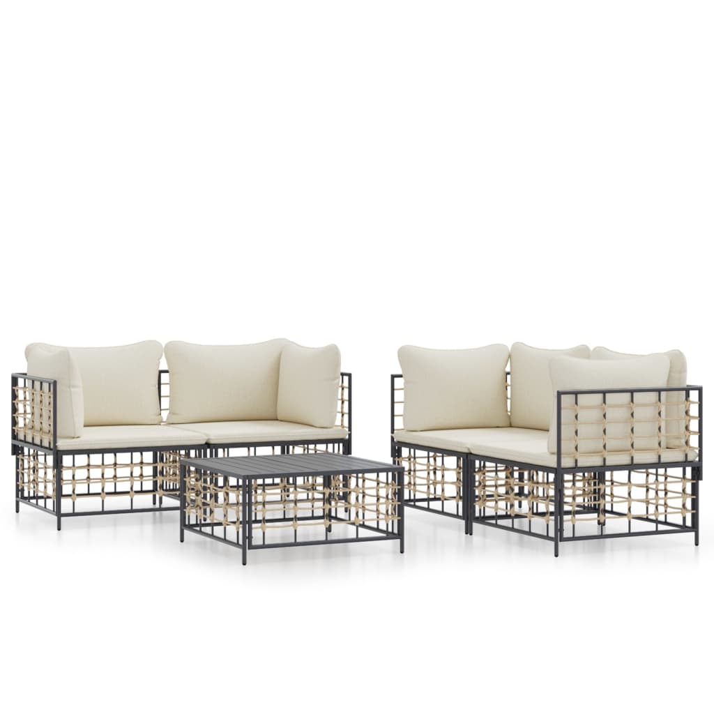 Set Divani da Giardino 5 pz con Cuscini Antracite in Polyrattan 3186702