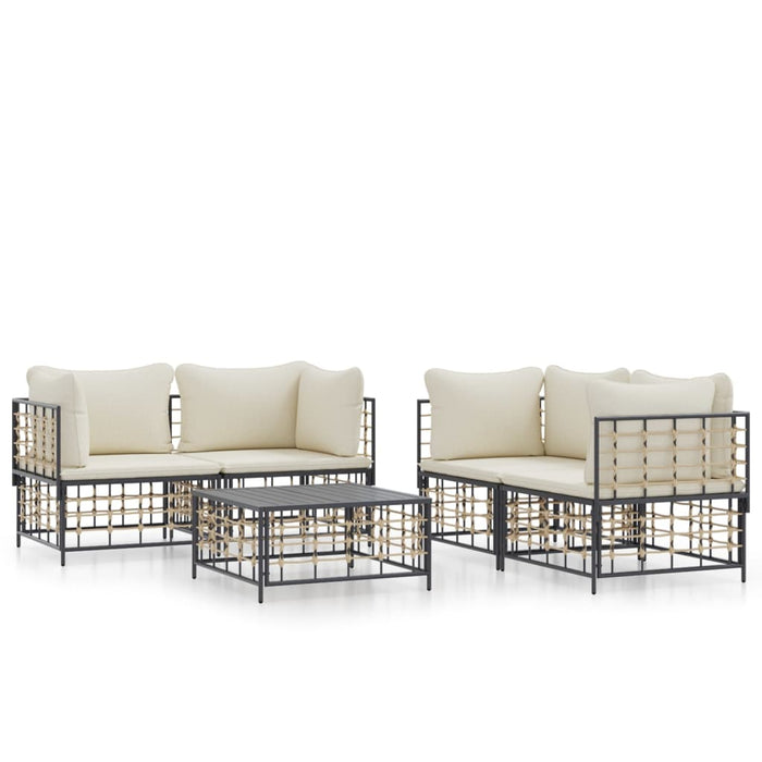 Set Divani da Giardino 5 pz con Cuscini Antracite in Polyrattan 3186702