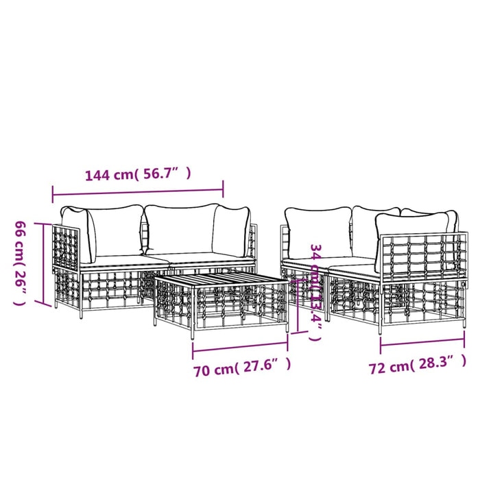 Set Divani da Giardino 5 pz con Cuscini Antracite in Polyrattan 3186702