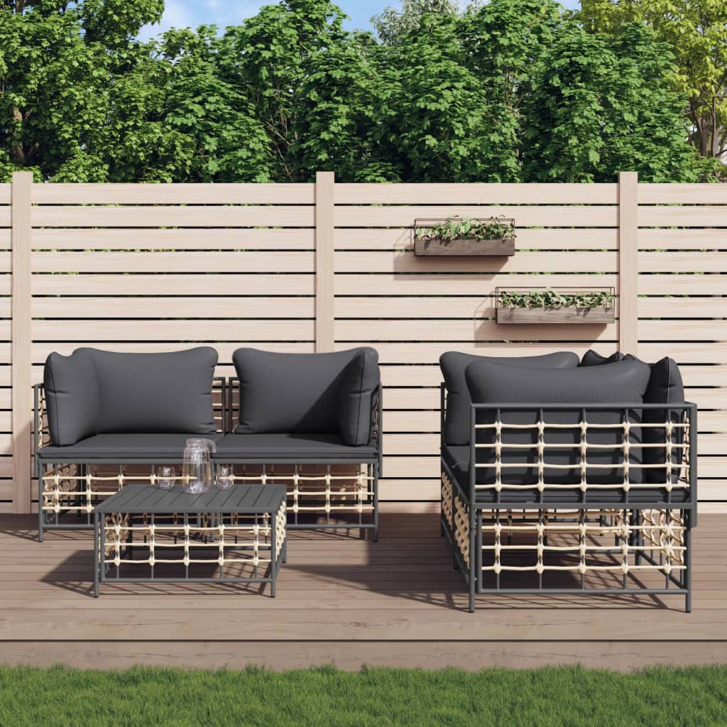 Set Divani da Giardino 5 pz con Cuscini Antracite in Polyrattan 3186703