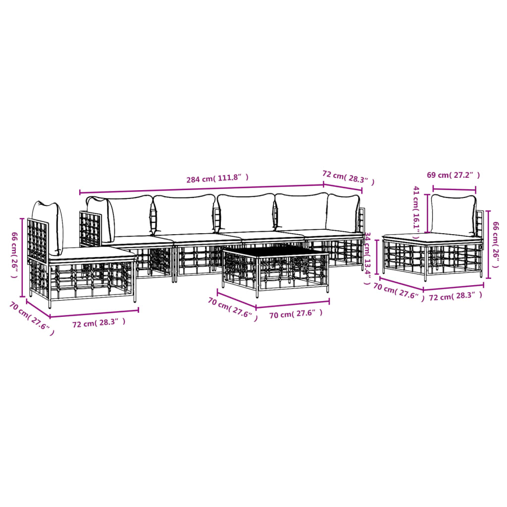 Set Divani da Giardino 7 pz con Cuscini Antracite in Polyrattan 3186723