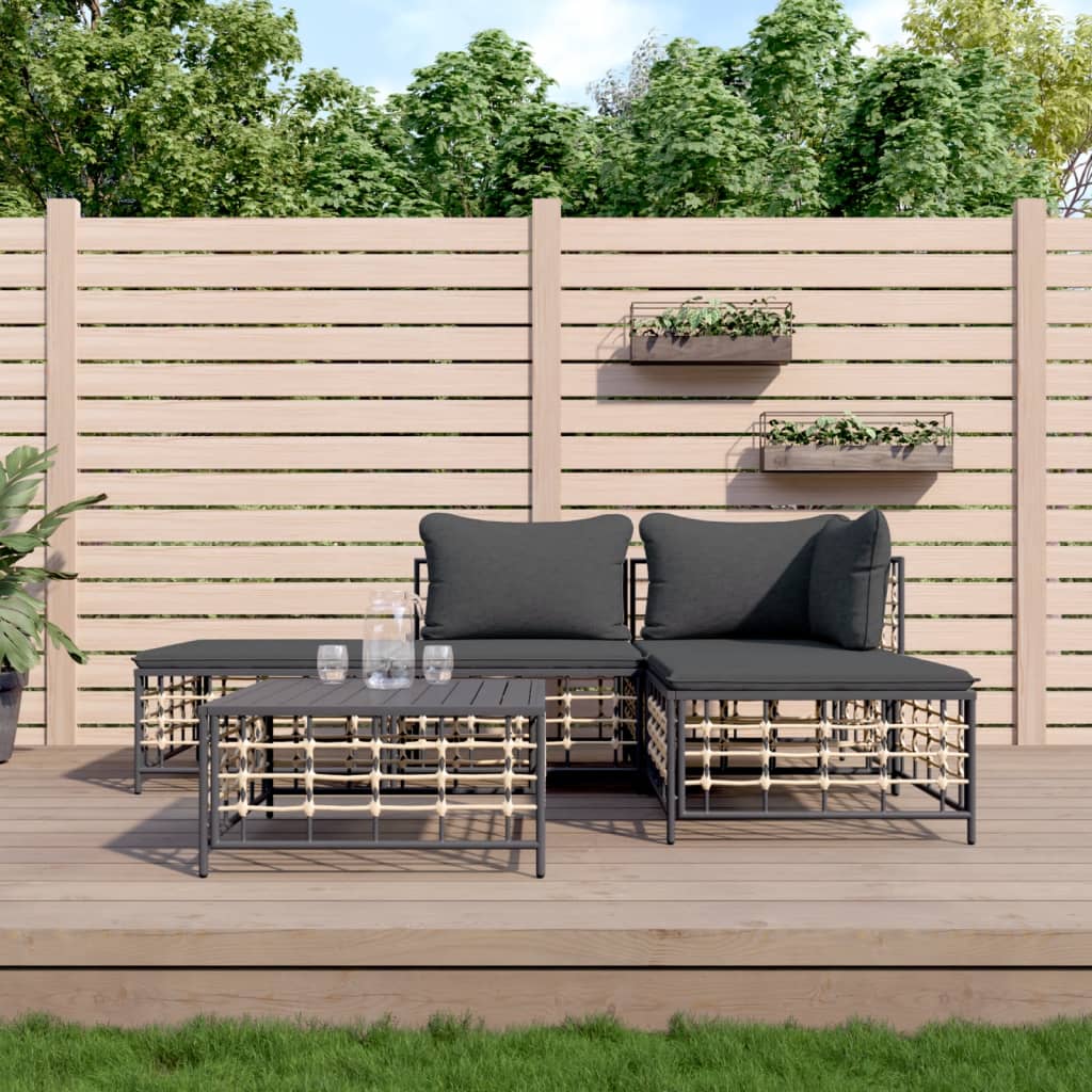 Set Divani da Giardino 5 pz con Cuscini Antracite in Polyrattan 3186729