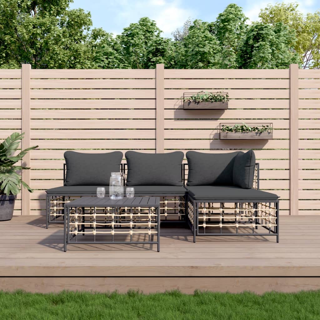 Set Divani da Giardino 5 pz con Cuscini Antracite in Polyrattan 3186733
