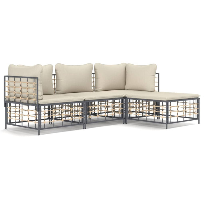 Set Divani da Giardino 4 pz con Cuscini Antracite in Polyrattan 3186738