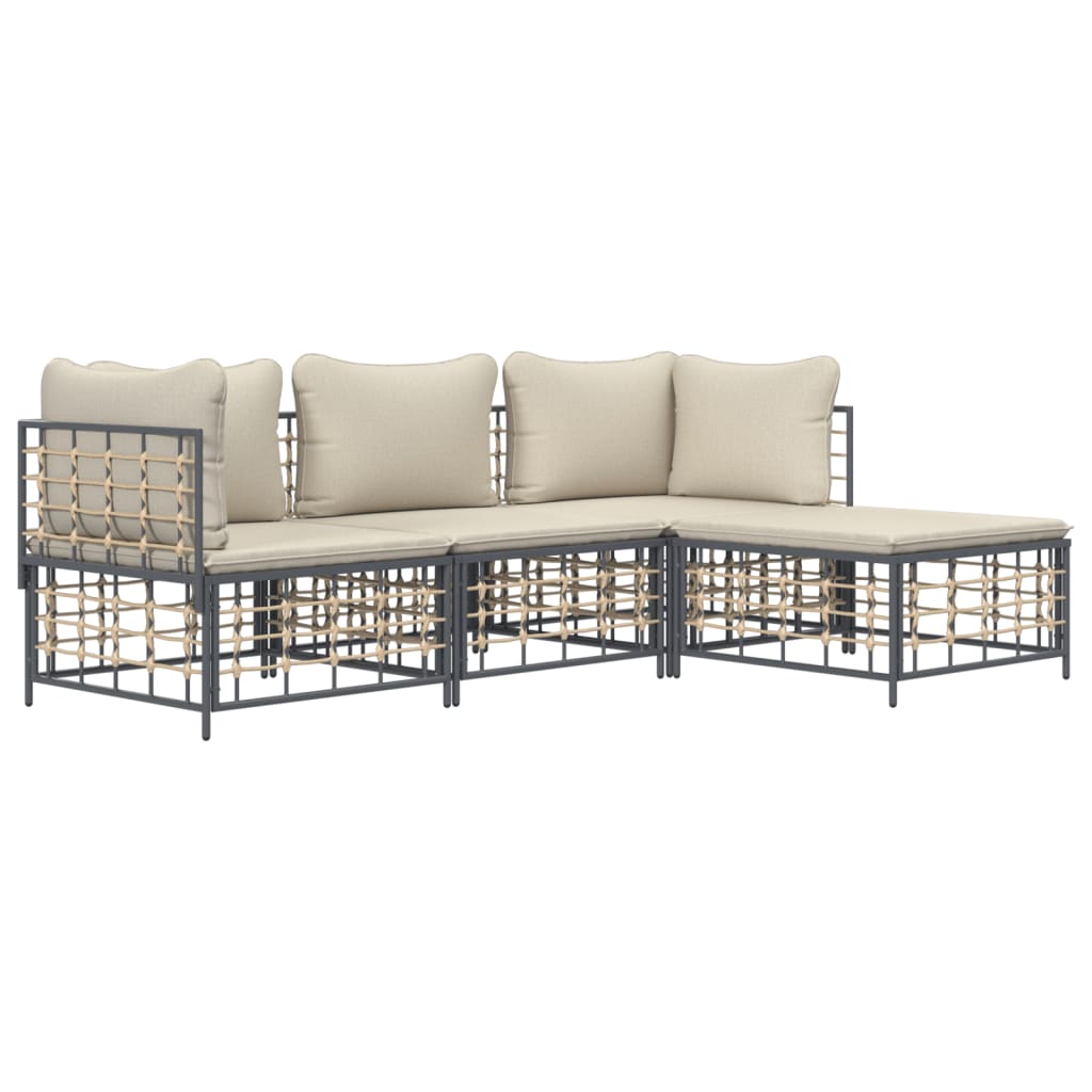 Set Divani da Giardino 4 pz con Cuscini Antracite in Polyrattan 3186738