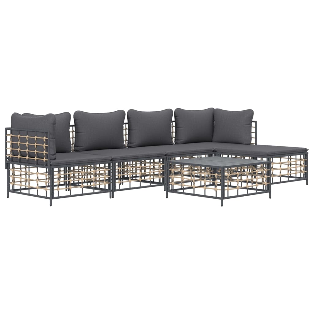 Set Divani da Giardino 6 pz con Cuscini Antracite in Polyrattan 3186745