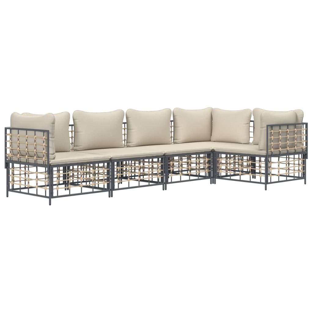 Set Divani da Giardino 5 pz con Cuscini Antracite in Polyrattan 3186750