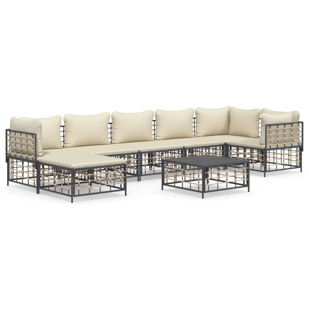 Set Divani da Giardino 8 pz con Cuscini Antracite in Polyrattan 3186776