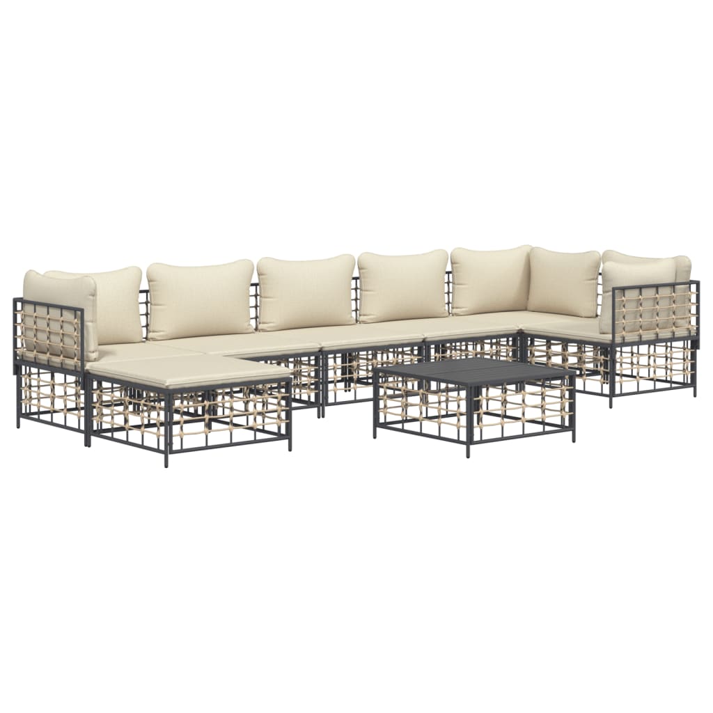 Set Divani da Giardino 8 pz con Cuscini Antracite in Polyrattan 3186776