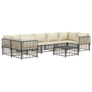 Set Divani da Giardino 8 pz con Cuscini Antracite in Polyrattan 3186802