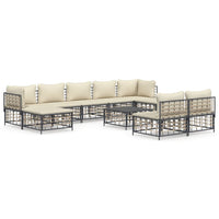 Set Divani da Giardino 10pz con Cuscini Antracite in Polyrattan 3186804