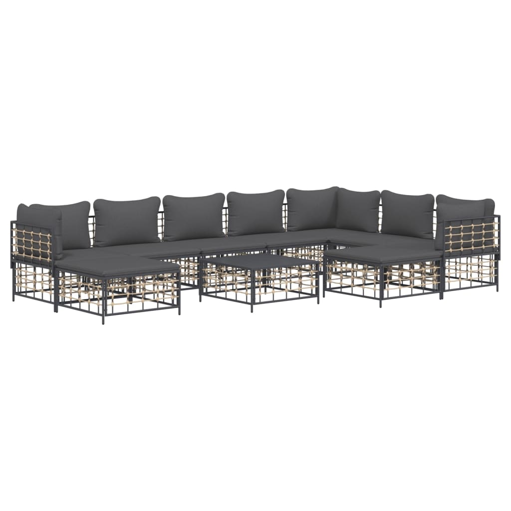 Set Divani da Giardino 10pz con Cuscini Antracite in Polyrattan 3186809