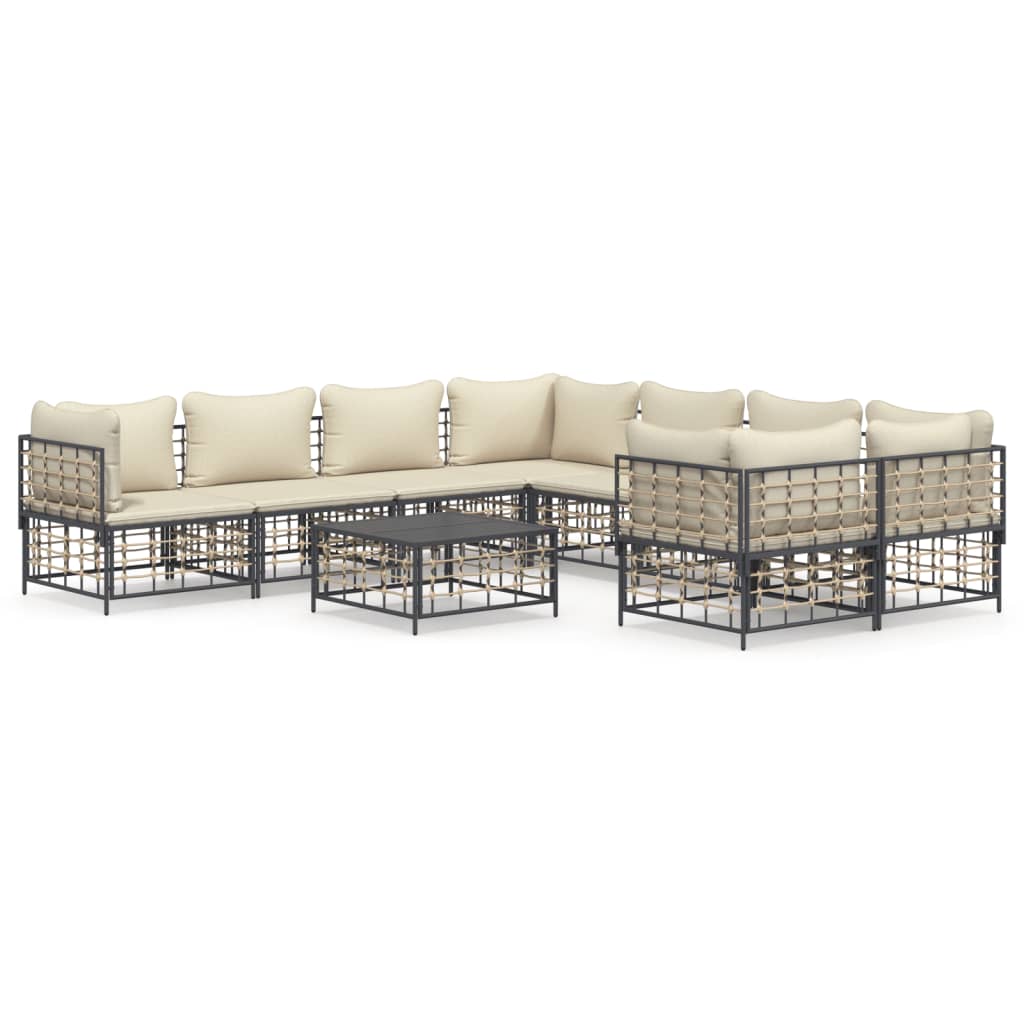 Set Divani da Giardino 9 pz con Cuscini Antracite in Polyrattancod mxl 124498
