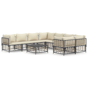Set Divani da Giardino 9 pz con Cuscini Antracite in Polyrattancod mxl 124498