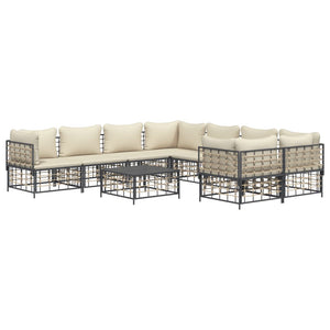 Set Divani da Giardino 9 pz con Cuscini Antracite in Polyrattancod mxl 124498