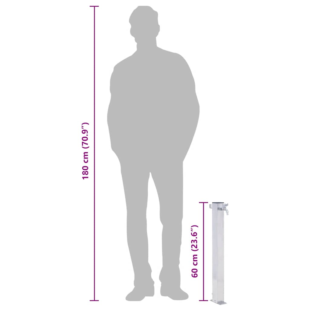 Colonna d'Acqua da Giardino 60 cm Acciaio Inox Quadrato 364497