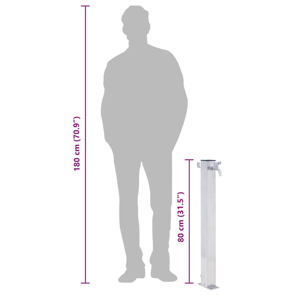 Colonna d'Acqua da Giardino-Attrezzi da giardino 80 cm Acciaio Inox Quadrato