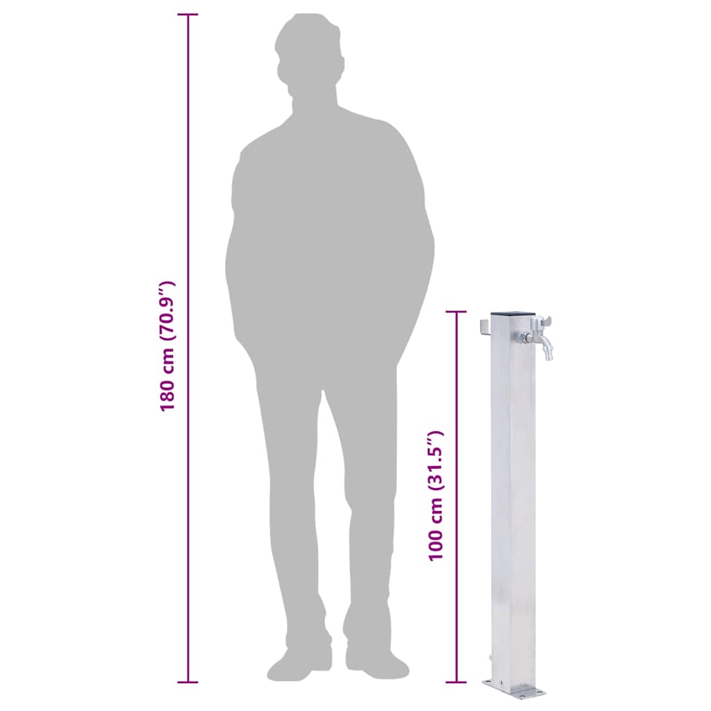 Colonna d'Acqua da Giardino 100 cm Acciaio Inox Quadrato 364499