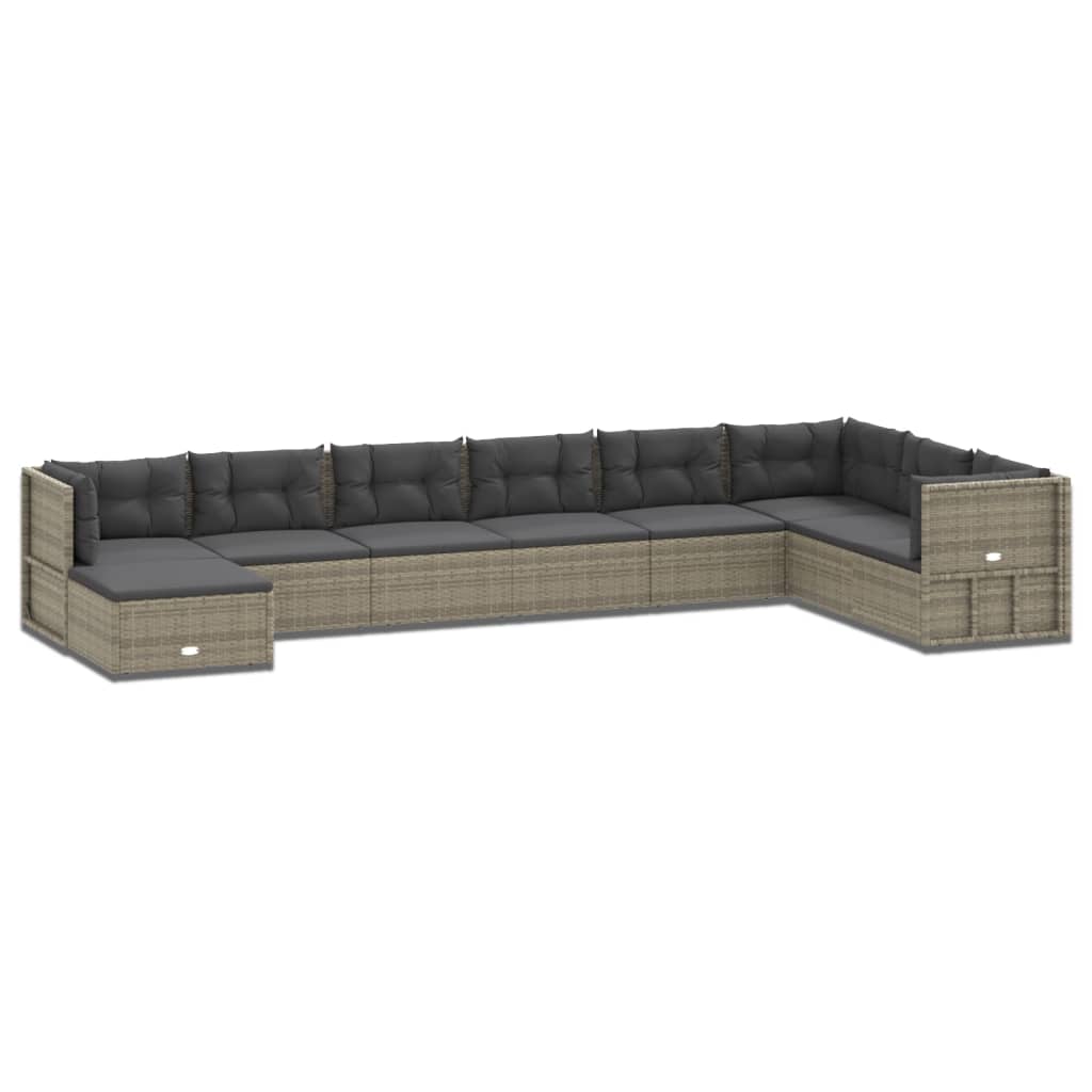 Set Divani da Giardino 9 pz con Cuscini in Polyrattan Grigio 3187229