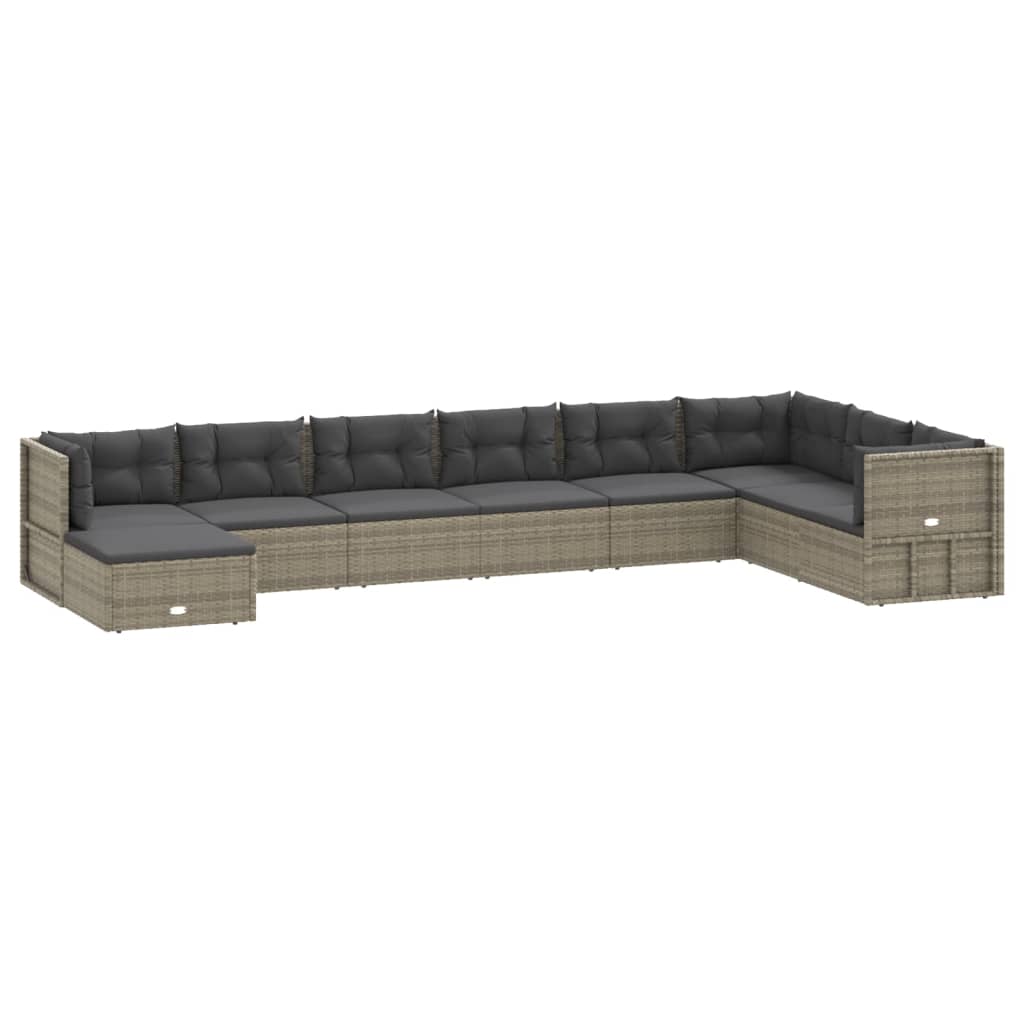 Set Divani da Giardino 9 pz con Cuscini in Polyrattan Grigio 3187229