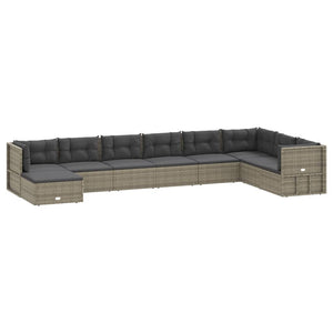 Set Divani da Giardino 9 pz con Cuscini in Polyrattan Grigio 3187229