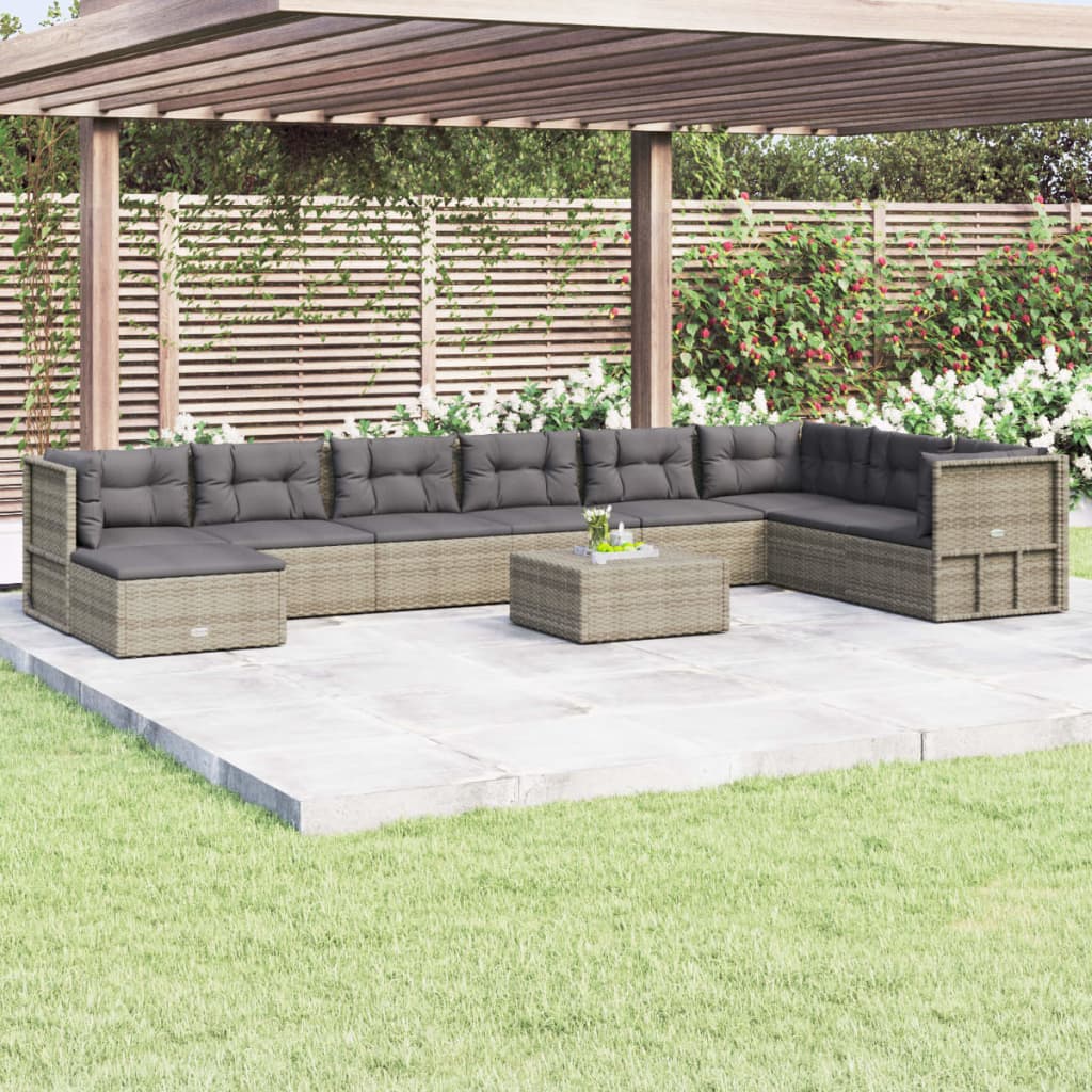 Set Divani da Giardino 9 pz con Cuscini in Polyrattan Grigio 3187229