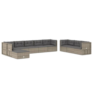 Set Divani da Giardino 10 pz con Cuscini in Polyrattan Grigio 3187251