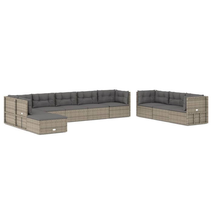 Set Divani da Giardino 10 pz con Cuscini in Polyrattan Grigio 3187251