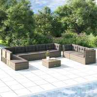 Set Divani da Giardino 10 pz con Cuscini in Polyrattan Grigio 3187251