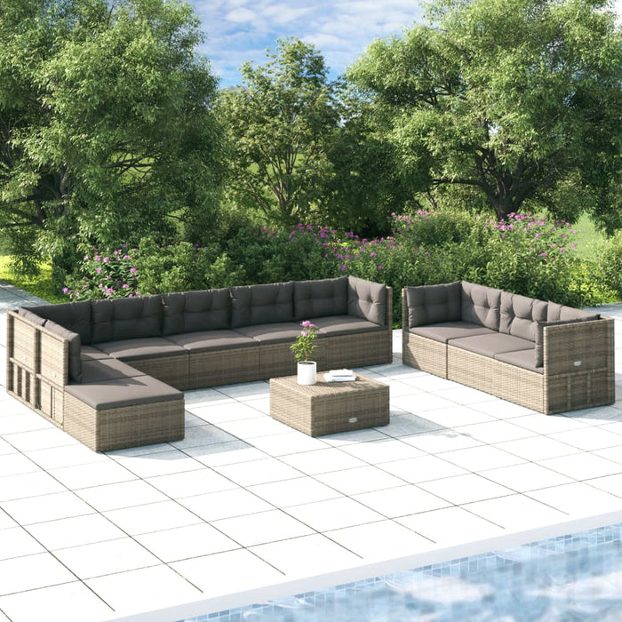 Set Divani da Giardino 10 pz con Cuscini in Polyrattan Grigio 3187251
