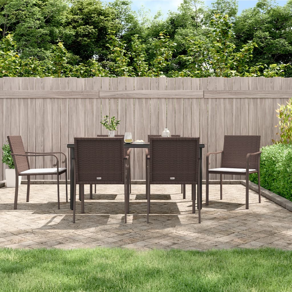 Set Pranzo da Giardino 7 pz con Cuscini in Polyrattan e Acciaiocod mxl 124540