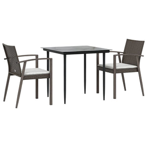 Set Pranzo da Giardino 3pz con Cuscini in Polyrattan e Acciaiocod mxl 124534