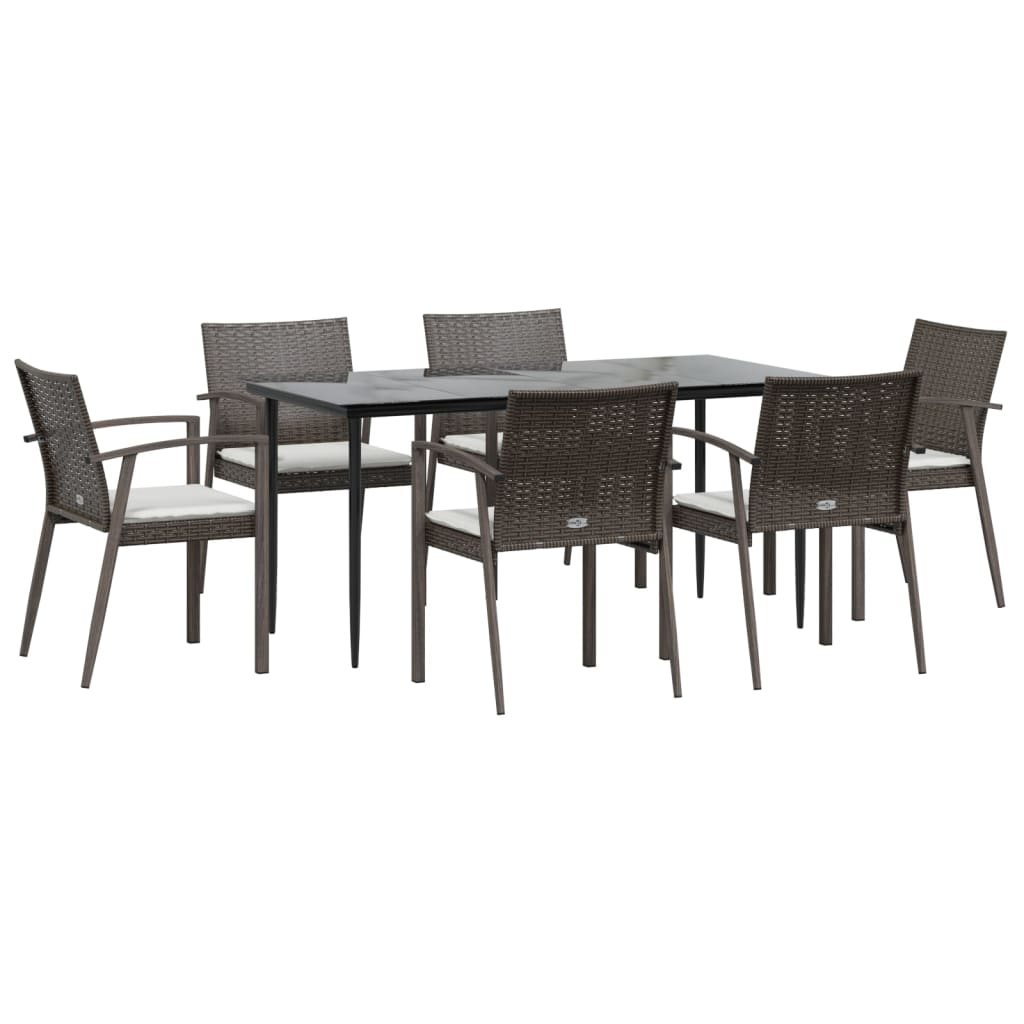 Set Pranzo da Giardino 7 pz con Cuscini in Polyrattan e Acciaiocod mxl 100573