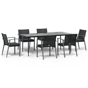 Set Pranzo da Giardino 7 pz con Cuscini in Polyrattan e Acciaio
