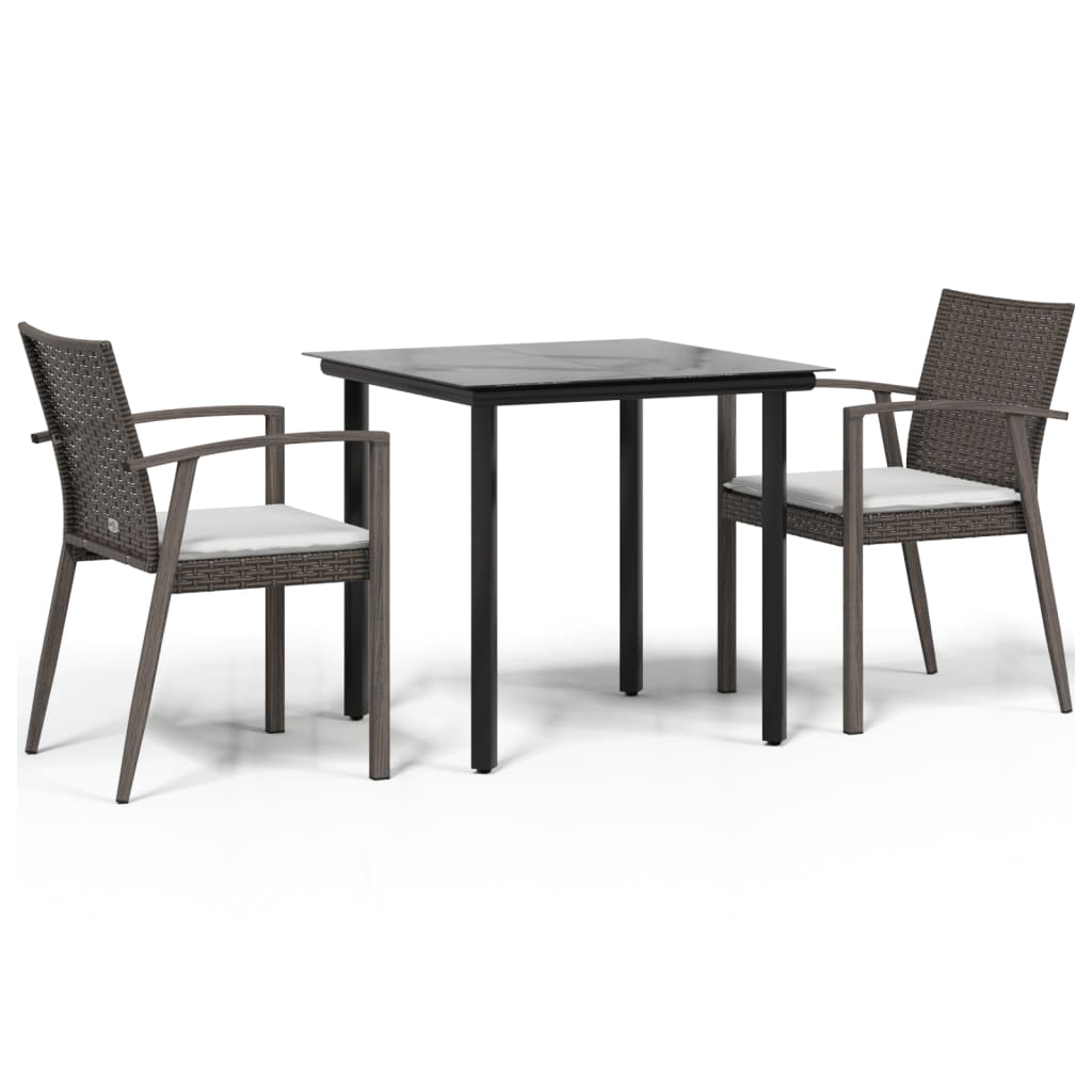 Set Pranzo da Giardino 3pz con Cuscini in Polyrattan e Acciaio 3186985