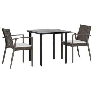 Set Pranzo da Giardino 3pz con Cuscini in Polyrattan e Acciaio 3186985