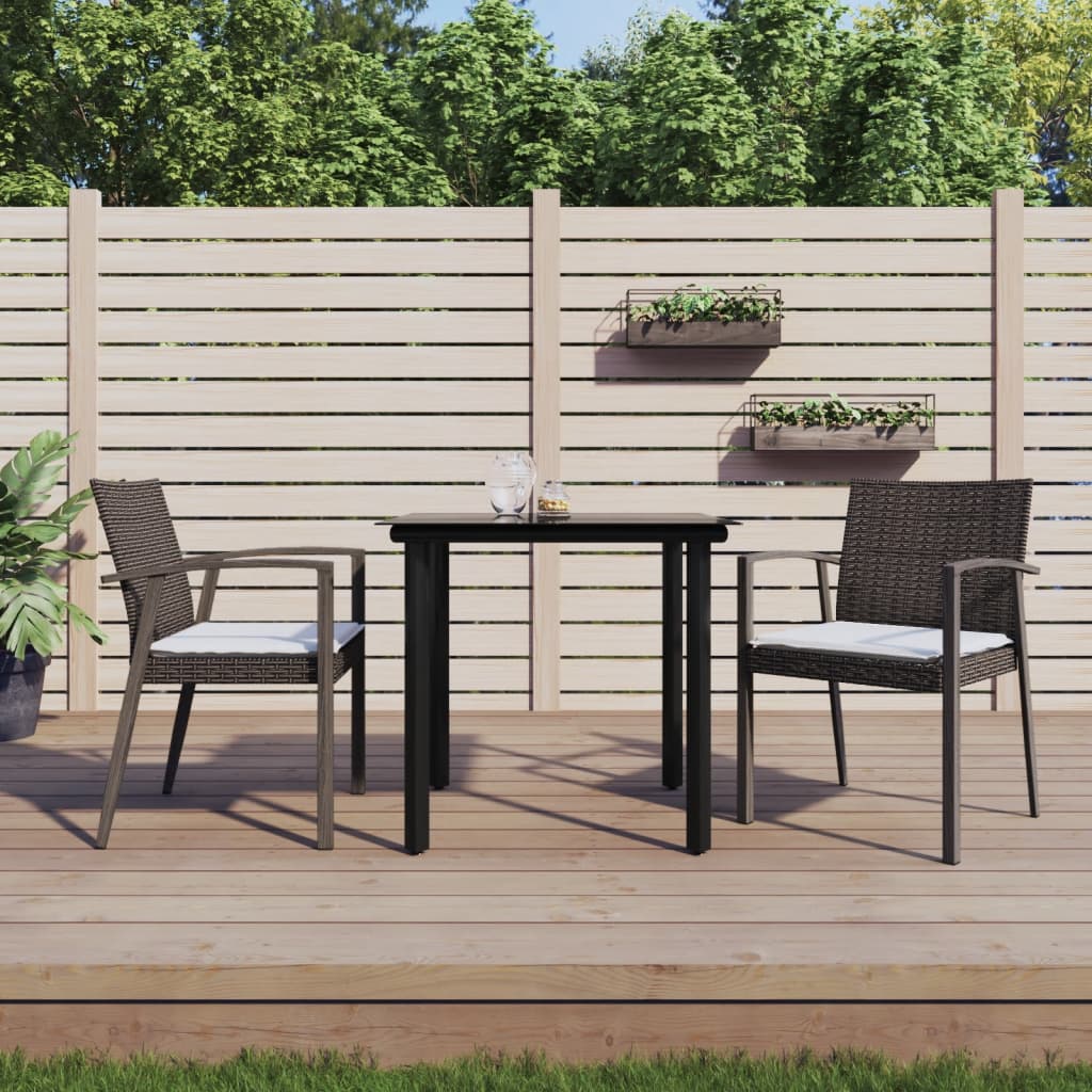 Set Pranzo da Giardino 3pz con Cuscini in Polyrattan e Acciaio 3186985