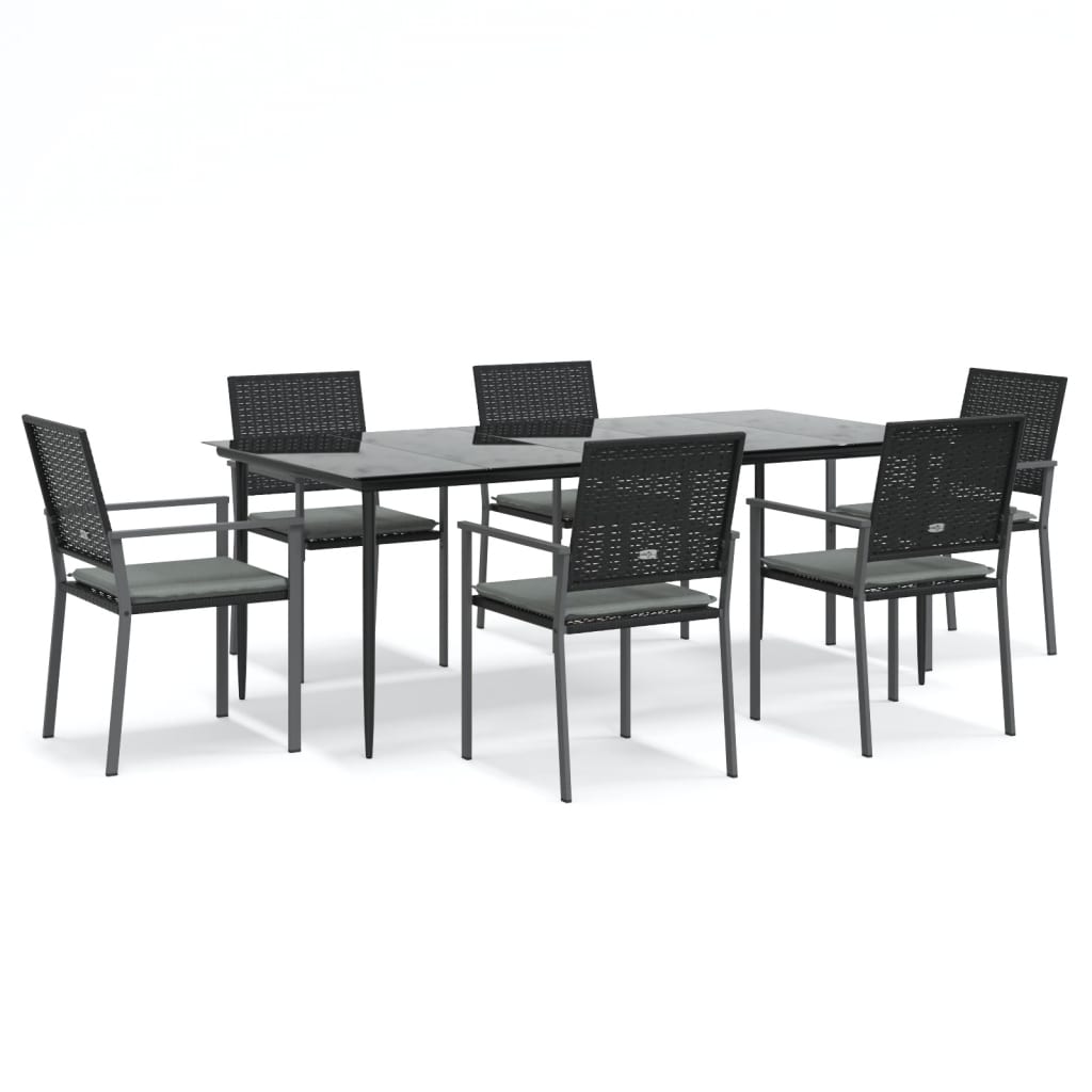 Set Pranzo da Giardino 7 pz con Cuscini in Polyrattan e Acciaio 3187013