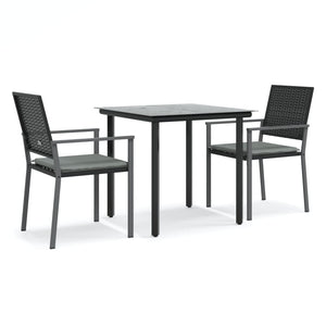 Set Pranzo da Giardino 3pz con Cuscini in Polyrattan e Acciaio 3187017