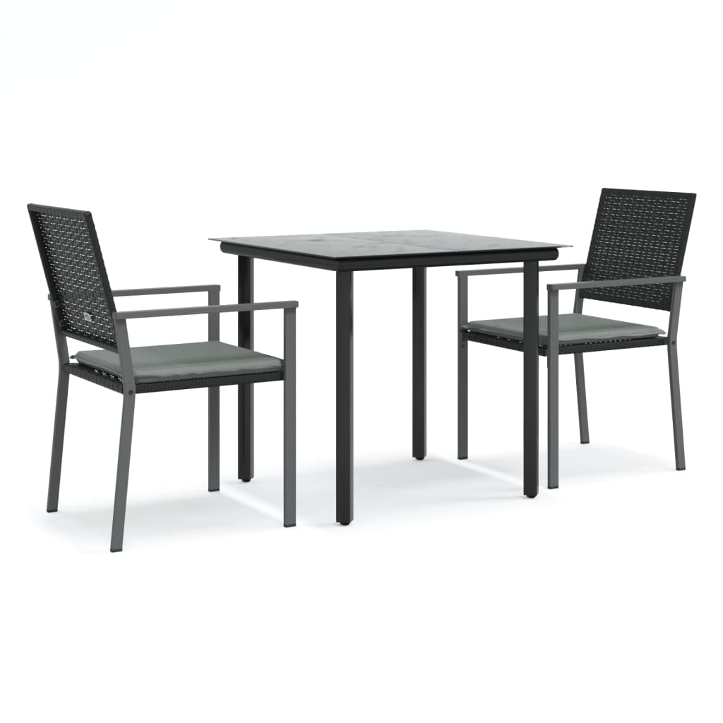 Set Pranzo da Giardino 3pz con Cuscini in Polyrattan e Acciaio 3187017