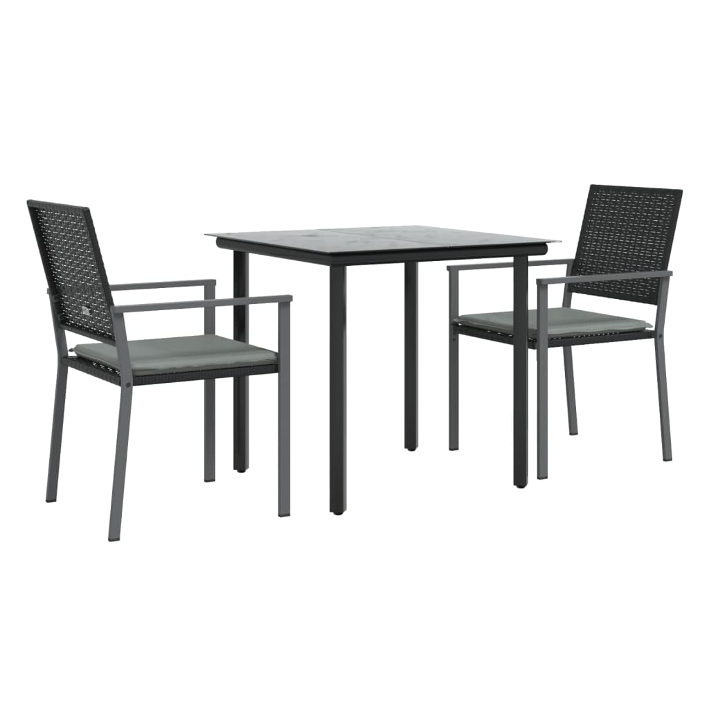 Set Pranzo da Giardino 3pz con Cuscini in Polyrattan e Acciaio 3187017