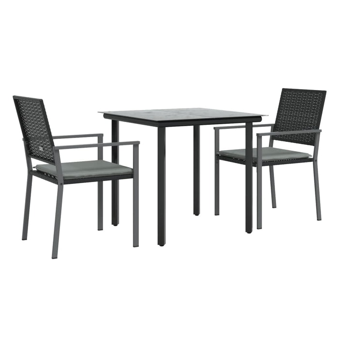 Set Pranzo da Giardino 3pz con Cuscini in Polyrattan e Acciaio 3187017