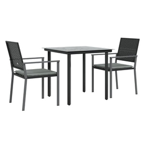 Set Pranzo da Giardino 3pz con Cuscini in Polyrattan e Acciaio 3187017