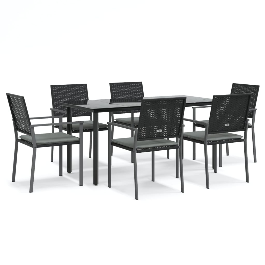 Set Pranzo da Giardino 7 pz con Cuscini in Polyrattan e Acciaiocod mxl 100589