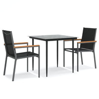 Set da Pranzo da Giardino 3 pz Nero in Textilene e Acciaio 3187033