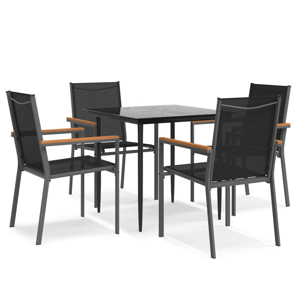 Set da Pranzo da Giardino 5 pz Nero in Textilene e Acciaio 3187034