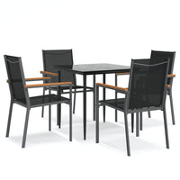 Set da Pranzo da Giardino 5 pz Nero in Textilene e Acciaio 3187034