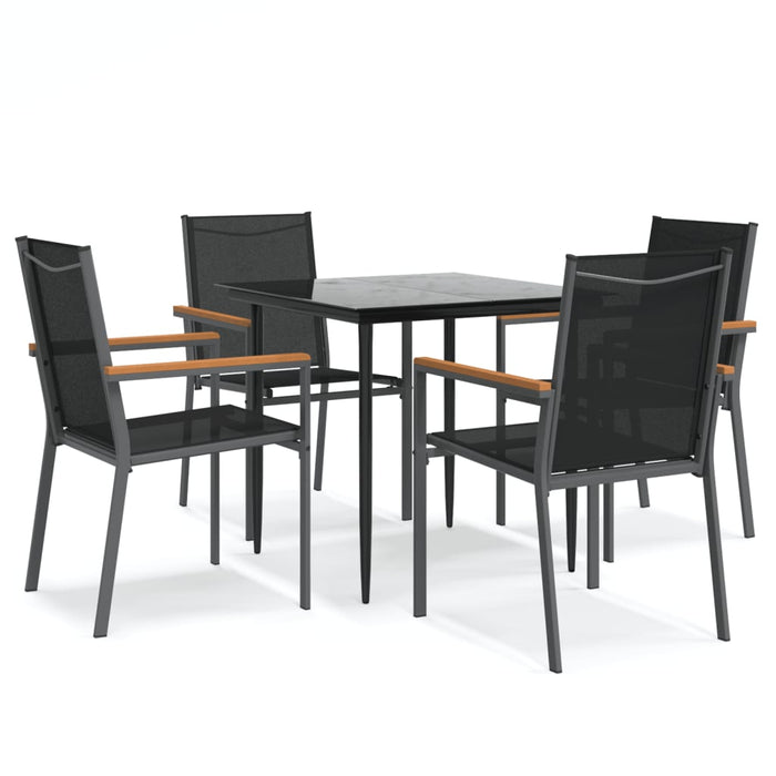 Set da Pranzo da Giardino 5 pz Nero in Textilene e Acciaio 3187034
